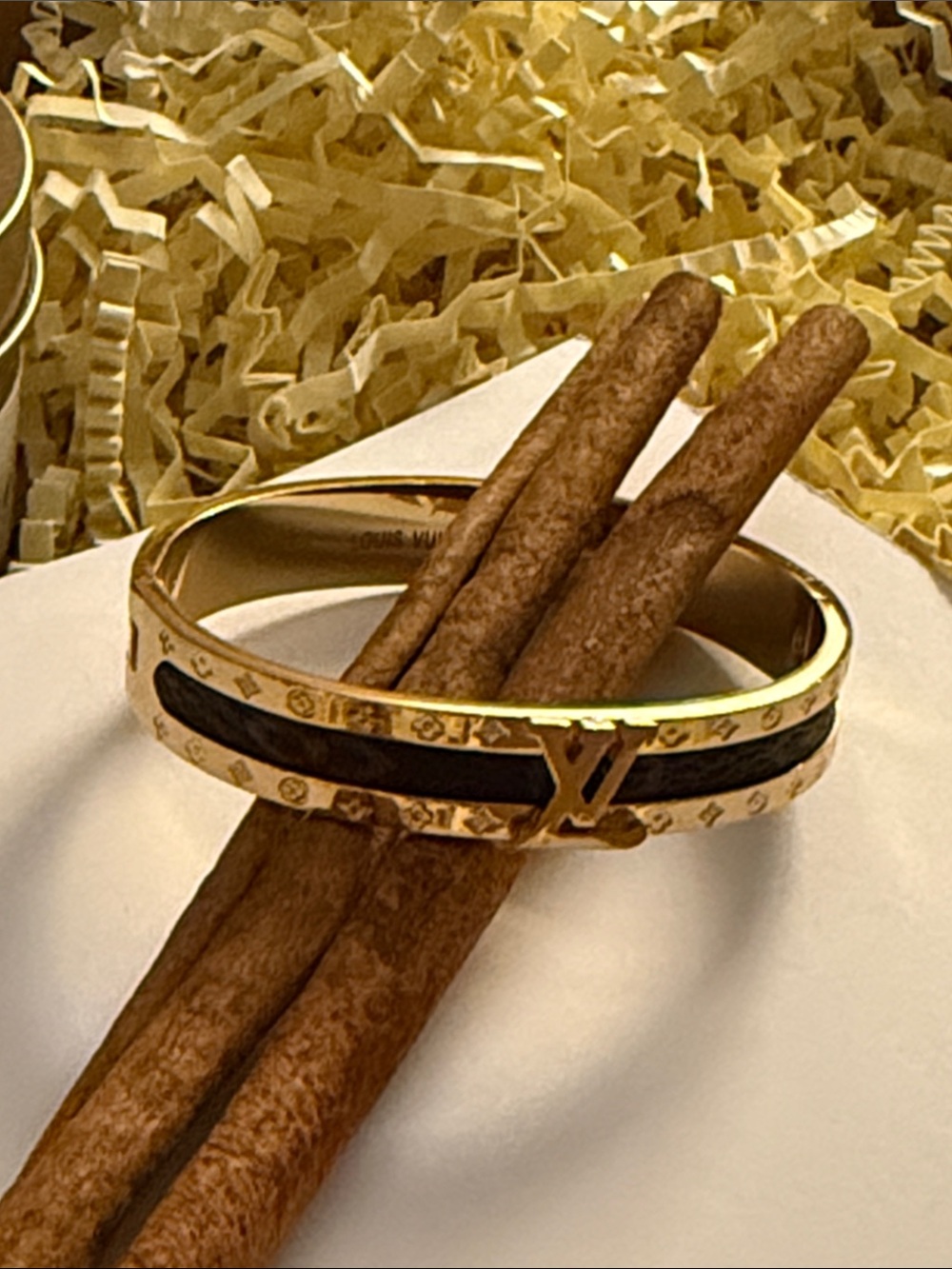 Gold and Brown Monogram Bangle Bracelet - Picture 5 of 8